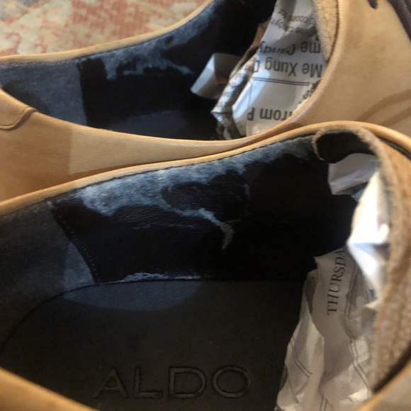 Aldo Light Tan Leather Oxford Cap Toe Dress Shoes 9.5 - Picture 5 of 10